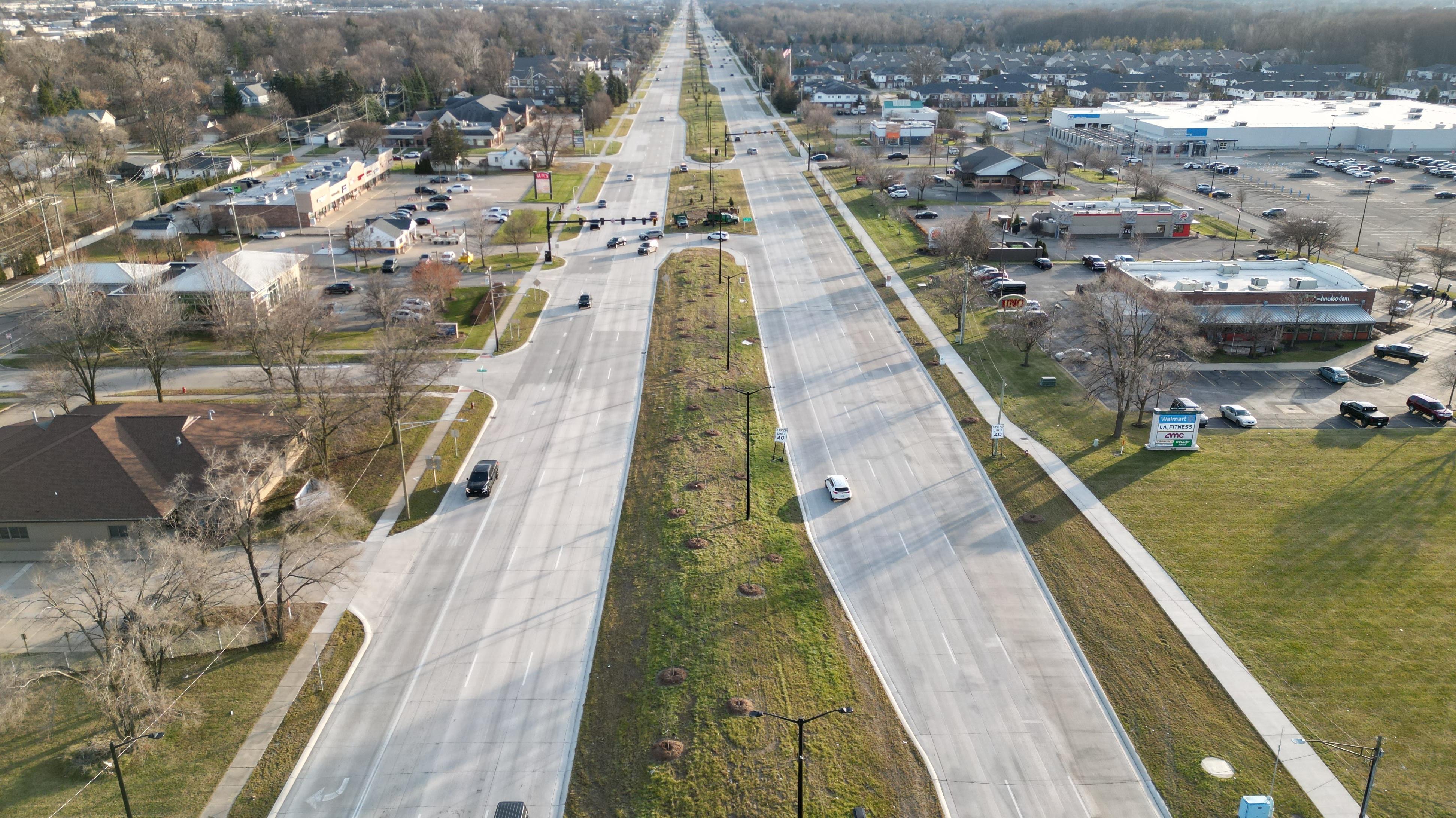 Mound Road aerial view from 18 Mile Road to M-59.