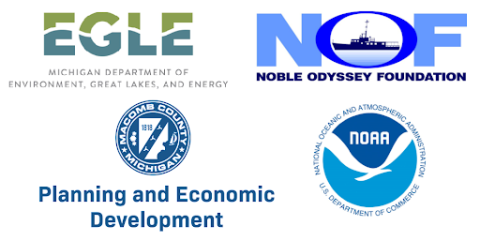 Logos of EGLE, Noble Odyssey Foundation, Macomb County Planning and Economic Development and NOAA
