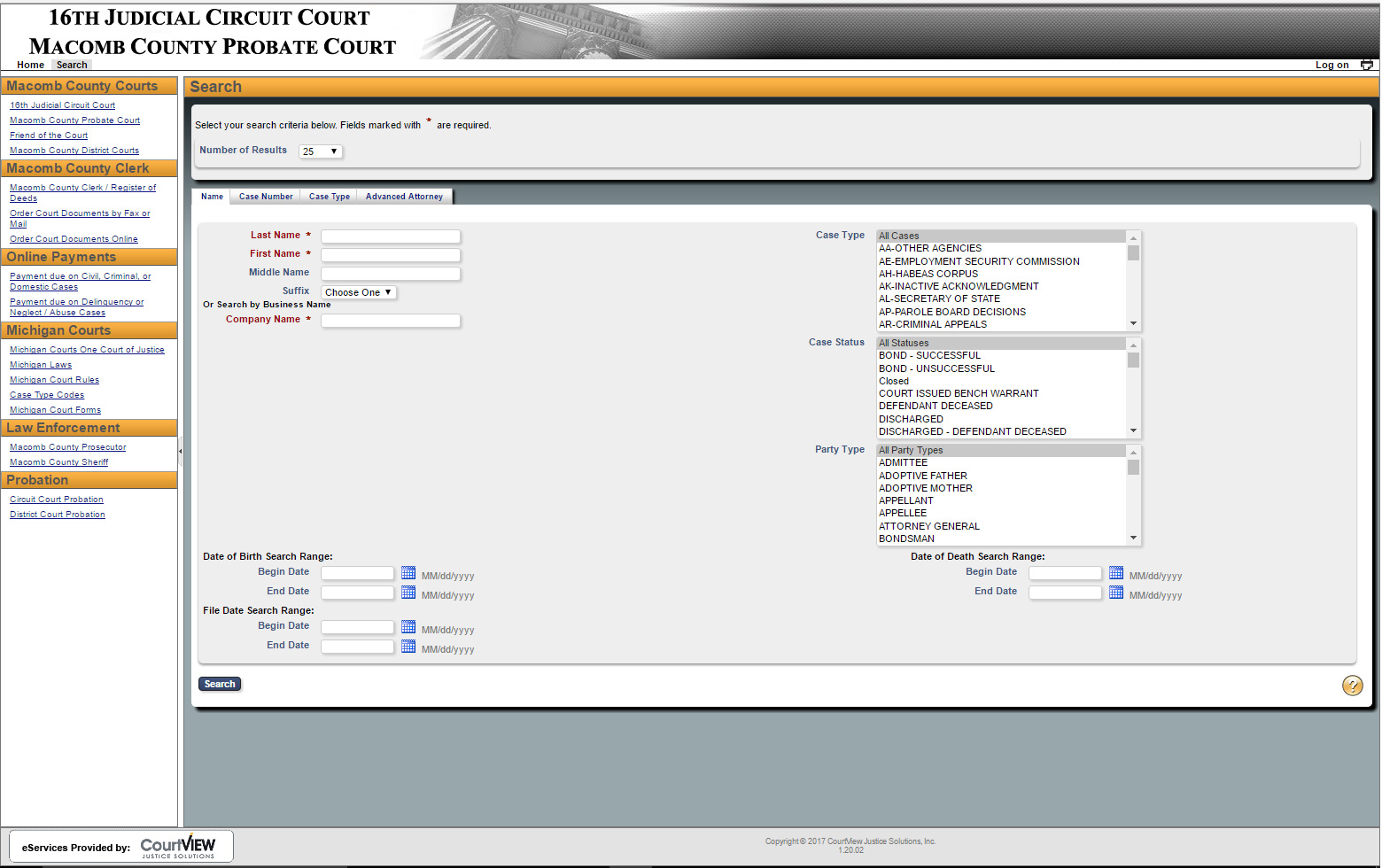 Image of Circuit Court CourtView e-Access Screenshot online portal