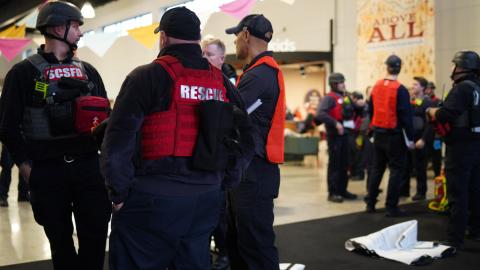 first responders gather during an emergency exercise