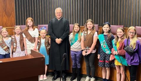 Chief Judge James M. Biernat, Jr with Girl Scouts